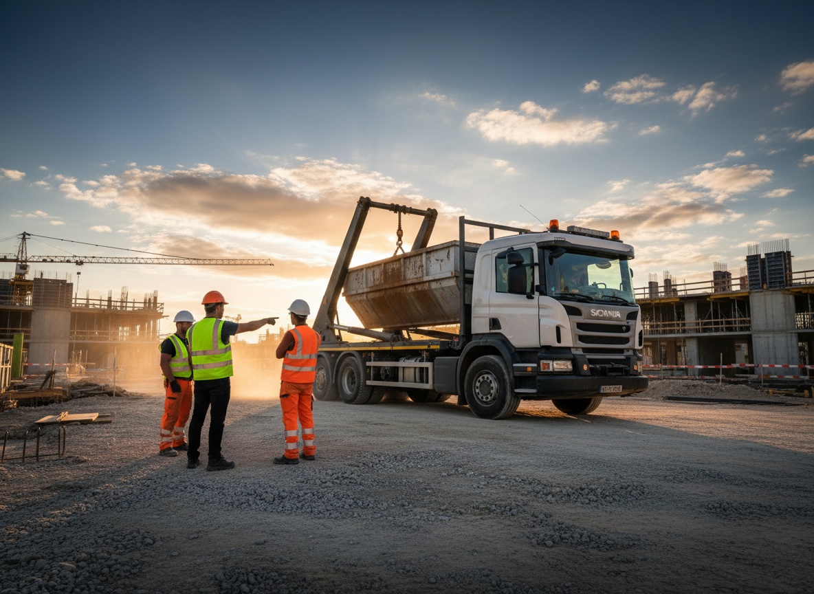 Dépose de benne sur chantier